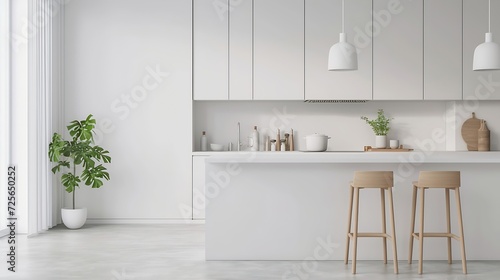 Generative AI   classic minimalist kitchen in white and beige colors