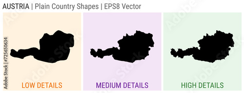 Austria - plain country shape. Low, medium and high detailed maps of Austria. EPS8 Vector illustration.