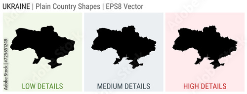 Ukraine - plain country shape. Low, medium and high detailed maps of Ukraine. EPS8 Vector illustration.