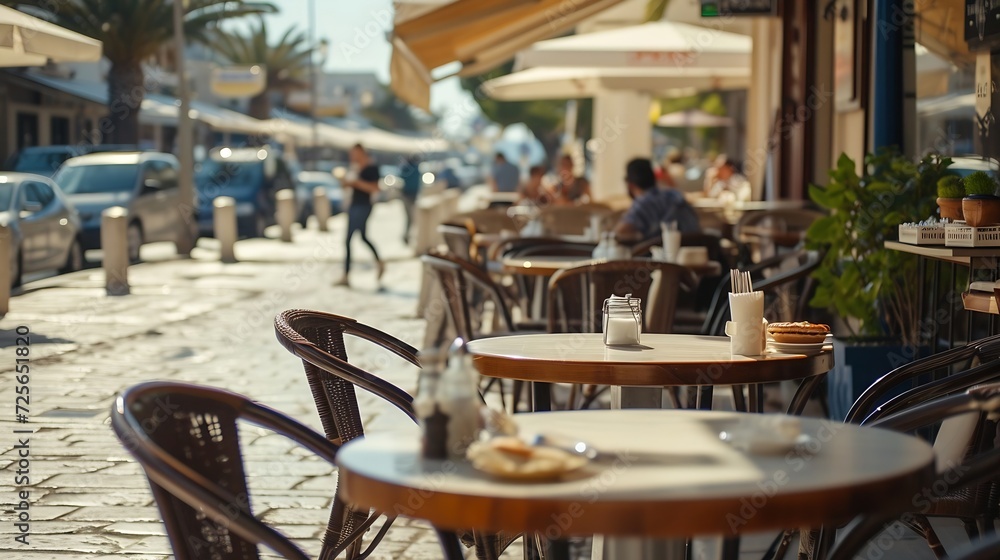 Generative AI : Seaside Dining: Outdoor Restaurant with Multiple Tables and Chairs