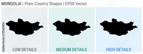 Mongolia - plain country shape. Low, medium and high detailed maps of Mongolia. EPS8 Vector illustration. photo