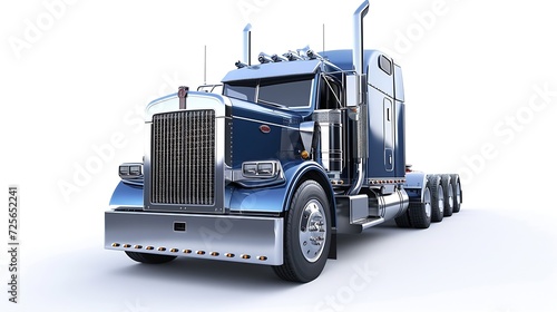 Generative AI : America semi truck American trailer haul 3d highway art paint silver blue chrome modify powerful photo