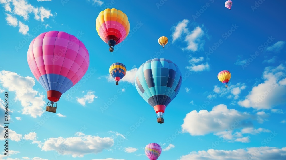 Fototapeta premium Illustration flying colourful balloons in blue sky raster