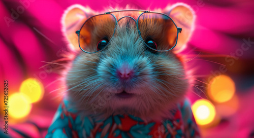 A cool hamster wearing summer cloth for holiday. photo