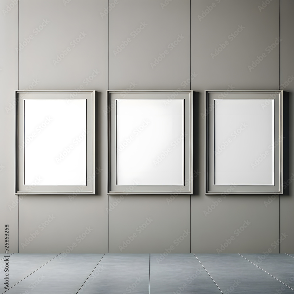 A wall decorated with empty picture frames A wall decorated with empty picture frames