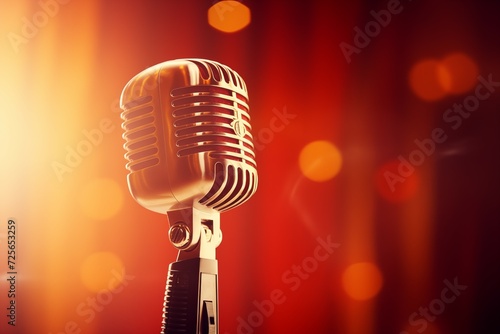 A close-up microphone with radial lighting background