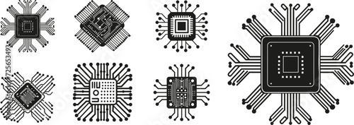 Artificial intelligence AI processor chip vector icon photo