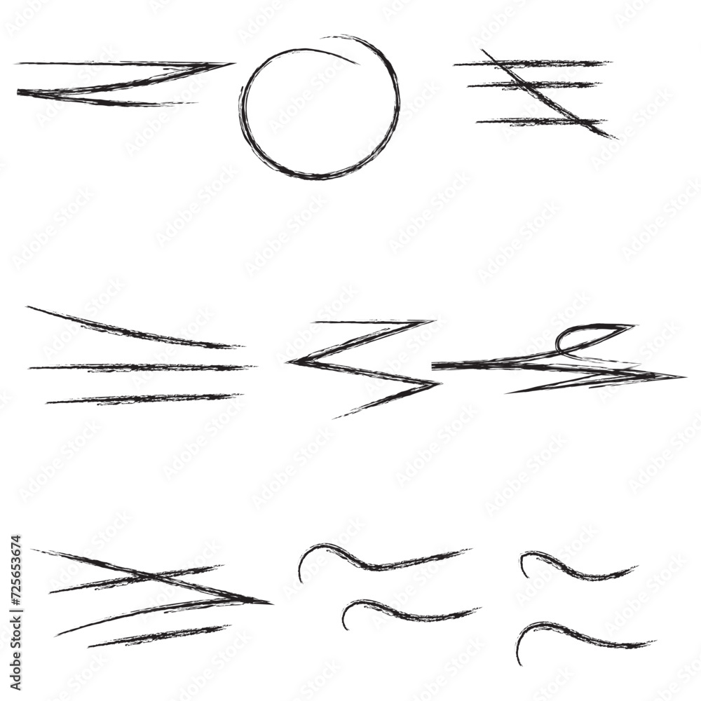 Charcoal pencil scribble stripes and bold paint shapes. Childrens crayon or marker doodle rouge handdrawn scratches. Vector illustration of squiggles in marker sketch style