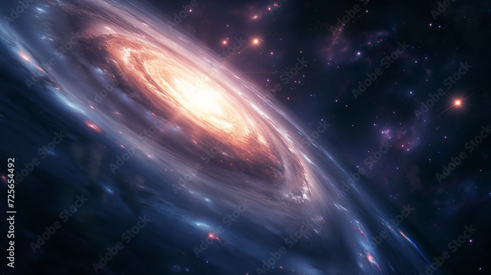 Fototapeta premium Cosmic Background with a Close-Up View of a Galaxy, Nebula, and the Radiance of Stars, Creating an Immersive Celestial Scene with Stunning Cosmic Detail