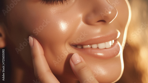 Closeup portrait of a beautiful young woman with healthy clean skin .