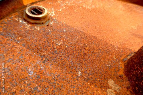 Top view of iron container. cement silo. worn out rusty metal texture background. Rust texture on metal. abstract background. old metal iron rust.