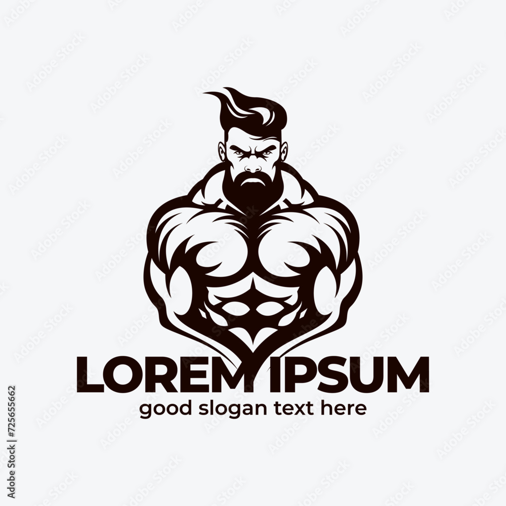 Muscular silhouette logo design illustration, Gym muscle logo, fitness icon design, white background
