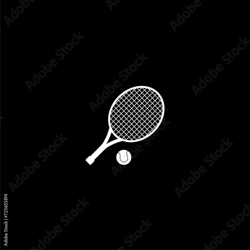 Tennis racket and tennis ball icon isolated on dark background © sljubisa
