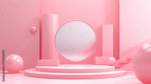 Display podium design for mock up and product presentation pink color scene