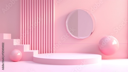 Display podium design for mock up and product presentation pink color scene