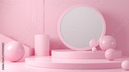 Display podium design for mock up and product presentation pink color scene