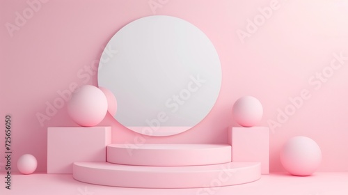 Display podium design for mock up and product presentation pink color scene © Asman