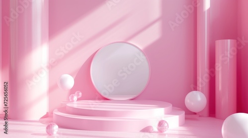 Display podium design for mock up and product presentation pink color scene