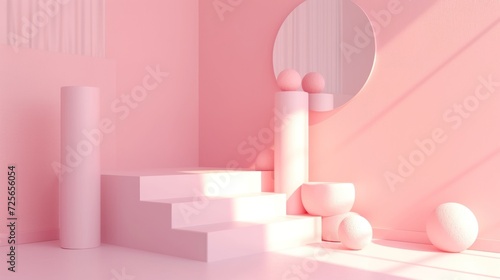 Display podium design for mock up and product presentation pink color scene