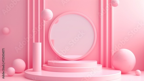 Display podium design for mock up and product presentation pink color scene