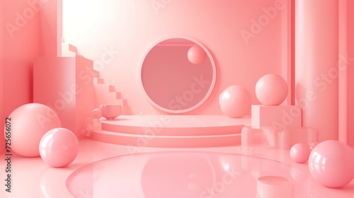 Display podium design for mock up and product presentation pink color scene