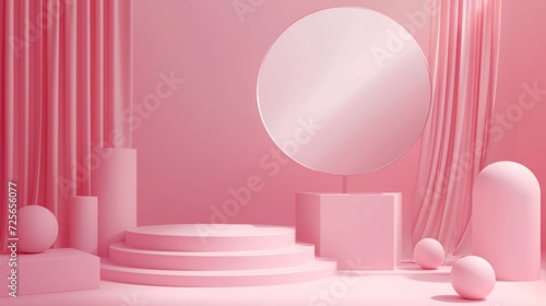 Display podium design for mock up and product presentation pink color scene