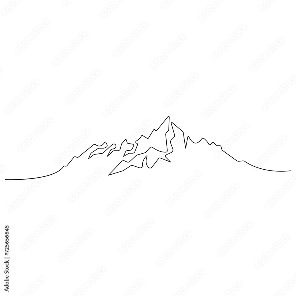 Continuous single line art drawing of mountain landscape top view of mounts outline vector illustration
Continuous single line art drawing of mountain landscape top view of mounts outline vector illustration