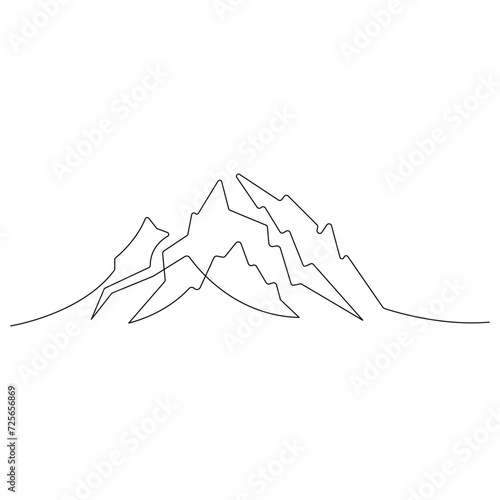 Continuous single line art drawing of mountain landscape top view of mounts outline vector illustration 