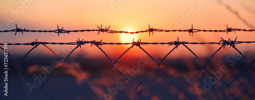 Stampa su tela Dusk Silhouettes: Barbed Wire on Sunset