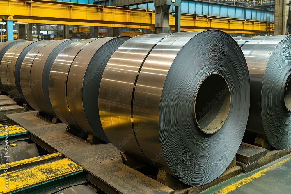 Roll of steel sheet in factory.