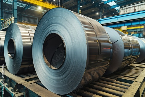Roll of steel sheet in factory.