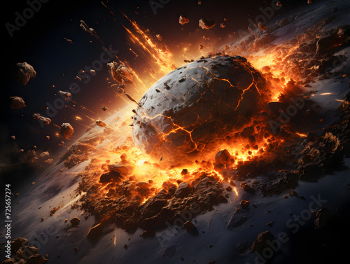 asteroid crashing into earth in space, photo-realistic landscapes