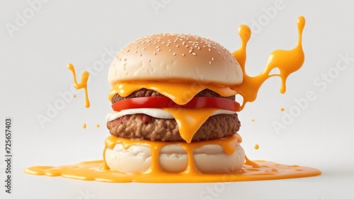 Hamburger cheeseburger splash sauce on white Background
