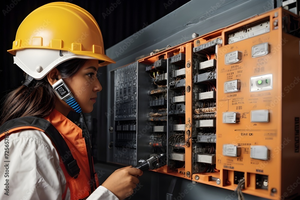 electrician woman working in a factory electrician woman working in a factory