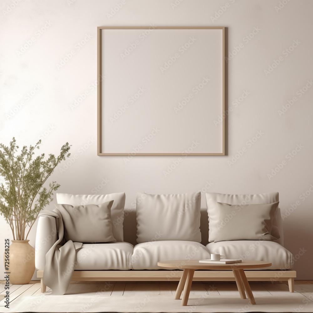 A white blank canvas mockup adorns the wall A white blank canvas mockup adorns the wall