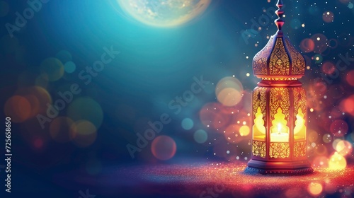 Ramadan traditional lamps on abstract glow bokeh background- ramadan lantern on bokeh background for holy month of muslim festive ramadan kareem 