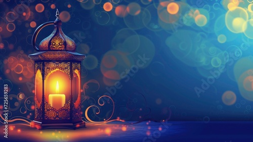 Ramadan traditional lamps on abstract glow bokeh background- ramadan lantern on bokeh background for holy month of muslim festive ramadan kareem 