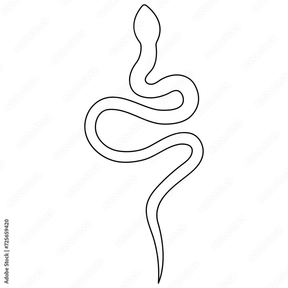 Obraz premium Continuous one line art drawing of venomous snake outline art vector illustration 