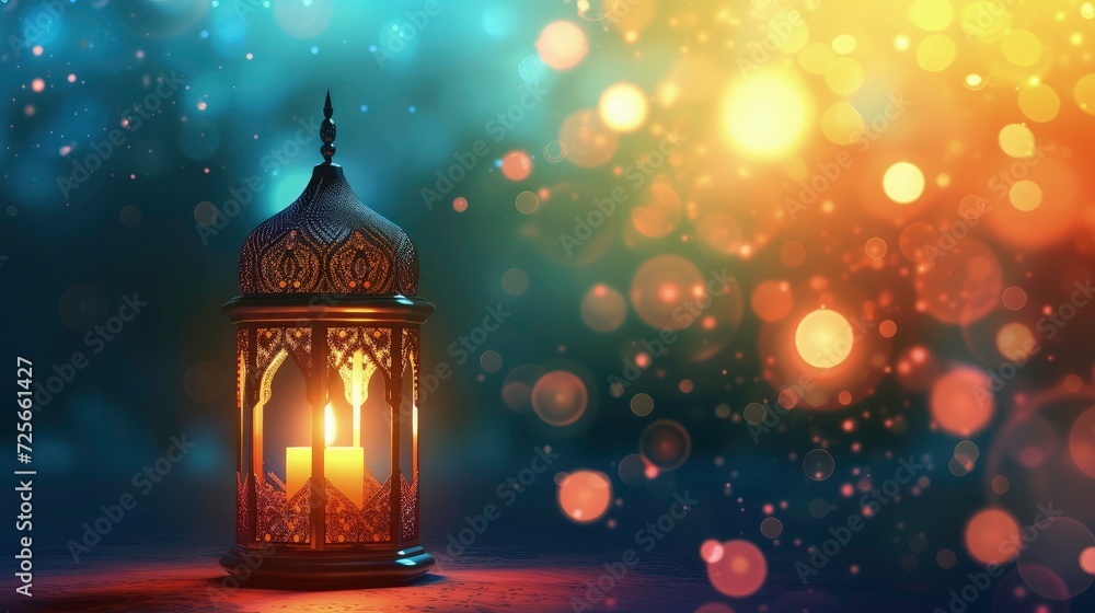 Ramadan traditional lamps on abstract glow bokeh background- ramadan lantern on bokeh background for holy month of muslim festive ramadan kareem 