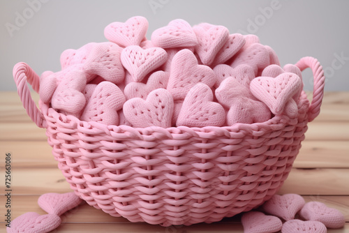 Pink macarons on a white plate, surrounded by heart-shaped candies. Soft, romantic backdrop with a lit candle. Concept for bakery advertisements or Valentines Day promotions. Copy space available.