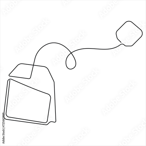 Continuous single line art drawing of paper tea bag icon and Hot herbal drink outline art vector illustration
