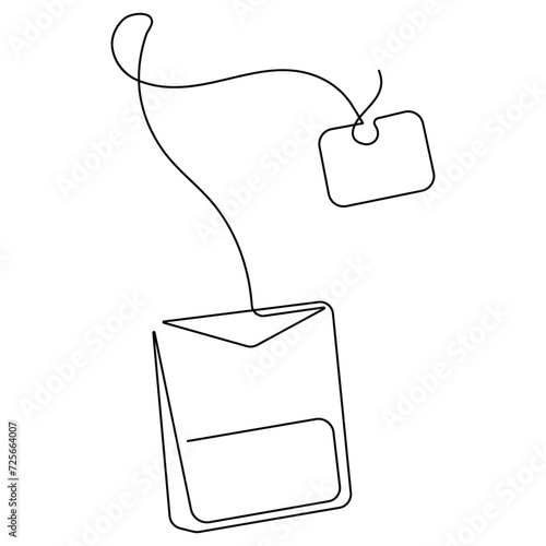 Continuous single line art drawing of paper tea bag icon and Hot herbal drink outline art vector illustration
