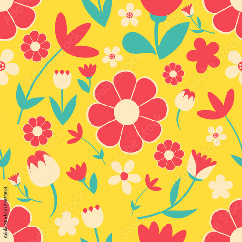 Happy cute sweet floral seamless wallpaper background vector.