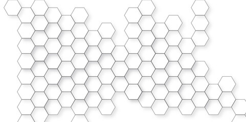 Papier peint photo  Background with hexagons. Abstract background with lines. white texture background. hexagon abstract background. Surface polygon pattern with glowing hexagon paper texture and futuristic business.  © armans