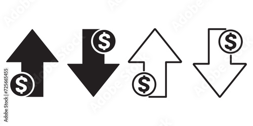 Dollar growth and decline icons set. Percent arrow up and down flat and line style symbols collection, Vector business concept. Vector illustration.