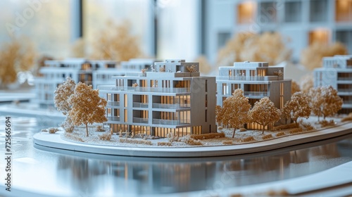 Zoomed-in image of a 3D-printed architectural model of a residential complex  emphasizing textures and layout