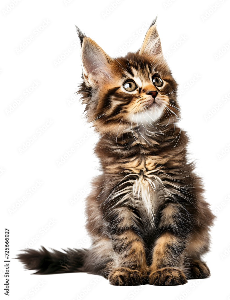 A dynamic pose of a Maine Coon kitten
