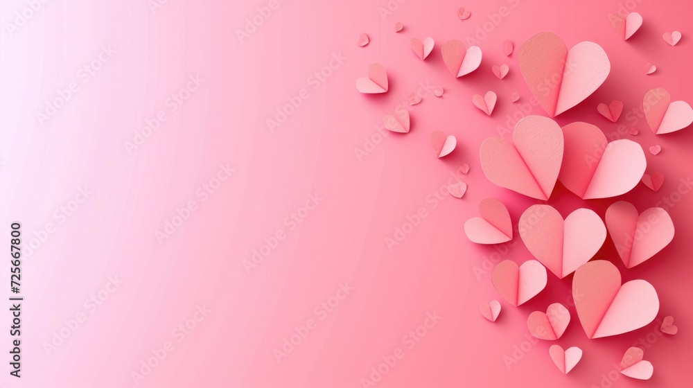 Paper composition in the shape of flying hearts on blue background, vector symbol of love for women. Happy Valentine's Day