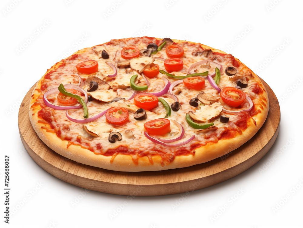 Authentic Italian pizza prepared with tomato sauce, melted mozzarella cheese, olives and sausage. Perfectly baked and served warm, embodying the culinary charm of Italy.