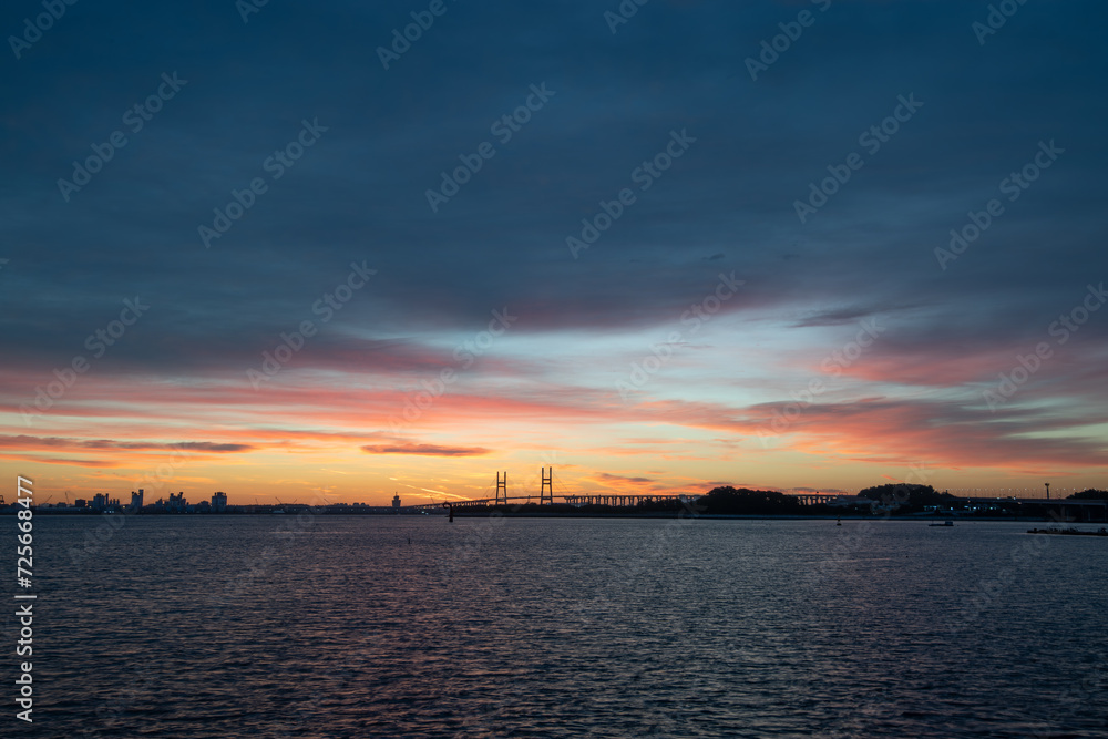 Beach scenery and clouds at dawn before sunrise
